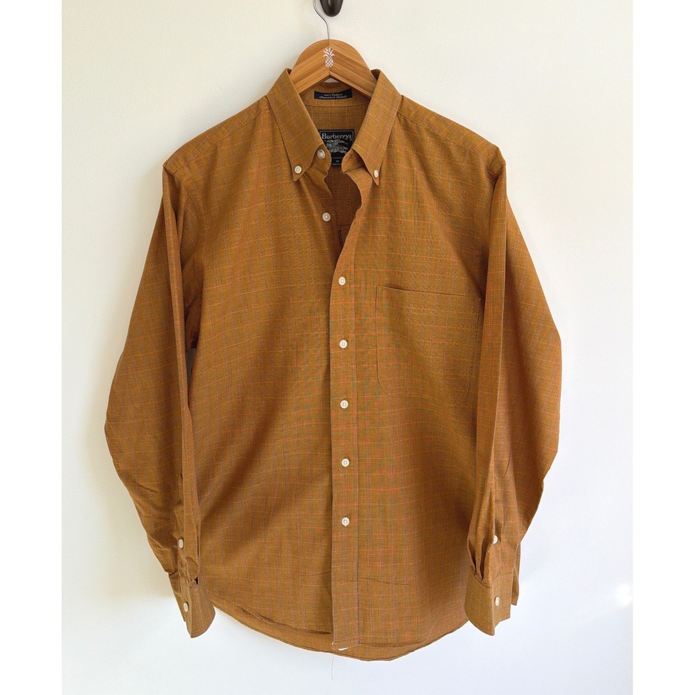 VTG Burberrys Plaid Shirt Mens Medium M Amber Gold Button Down Made In USA 80s